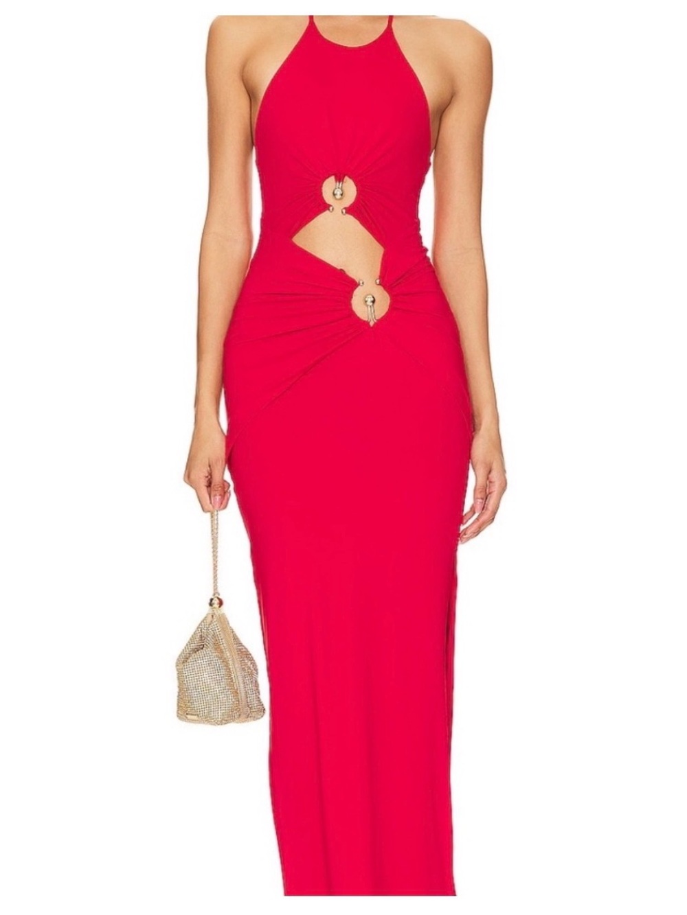 Bardot Hot Pink Halter Maxi Dress with Ring Cutouts NWT